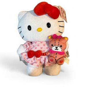Dancing Hello Kitty Plush with Red Bow and Heart Dress